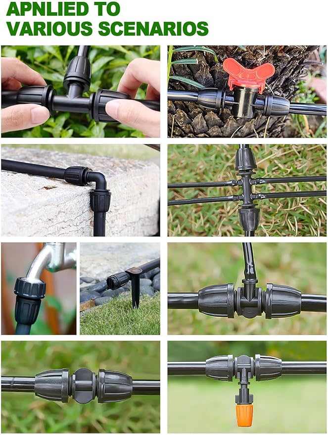 24 Pcs 1/2 inch Tubing Irrigation Fittings Kit, Kalolary Barbed Locked Connectors for Garden Lawn Drip Irrigation System(Switch Valves, T Connectors, Tees, Elbows, Ends, 1/2" to 1/4" tubing Reducers)