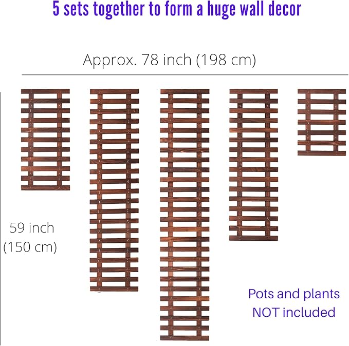 ShopLaLa Large Hanging Wall Planters for Indoor Plants - 5 Pack Wooden Wall Decor Bathroom Decorations Living Room Home Plant Shelves Vertical Garden Huge Unique Farmhouse Vintage Rustic 5 Sizes