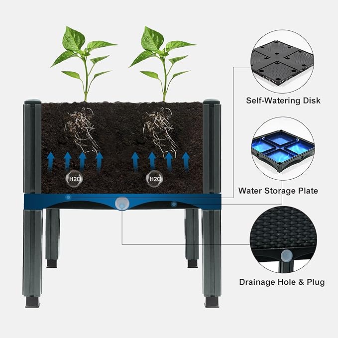 MAYOLIAH Raised Garden Bed with Drainage Elevated Planter Box Plastic Raised Beds for Gardening Vegetables Herb Flowers, Perfect for Indoor Outdoor Planting, 2 Boxes Grey