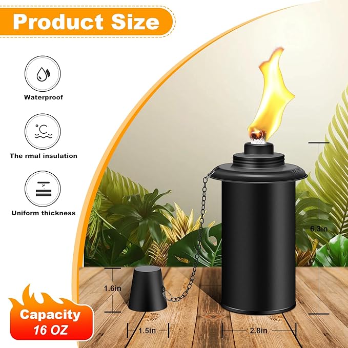 8 Pack Torch Canisters,16oz Replacement Torch Refillable Canisters with Wicks,Caps, Outdoor Citronella Fuel Torch Canister for Luau Party, DIY Garden Decor.