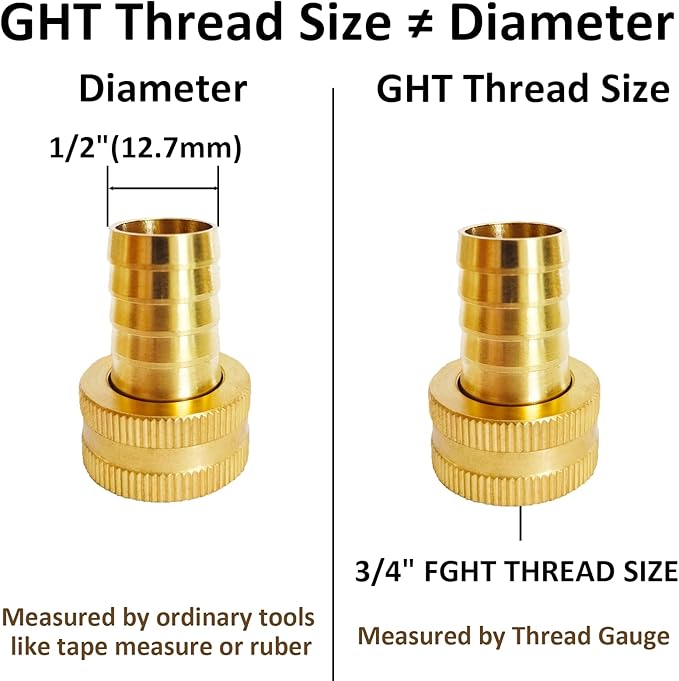 6Pcs 1/2" Barb x 3/4" Female GHT Thread Swivel Brass Garden Water Hose Pipe Connector Copper Fitting with Stainless Clamp House/Boat/Lawn/Power Wash/Irrigation