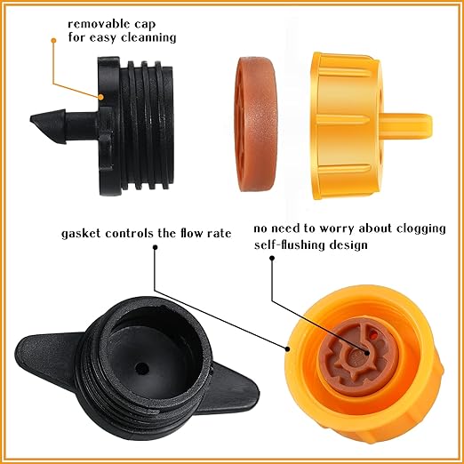 50 Pcs Drip Irrigation Emitters 1/4 Inch 2 GPH Water Tubing Irrigation Tubing Pressure Compensating Dripper Emitters System Drip Tip Constant Flow Heads Parts for Garden Watering Dripper