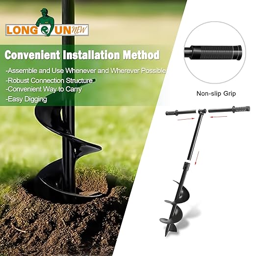 Heavy-Duty Manual Garden Auger Drill Bit - 6" x 38" Plant/Fence Hole Digger for Bulbs, Trees, Seedlings, Umbrellas & More - Eco-Friendly Hand-Powered Spiral Planter