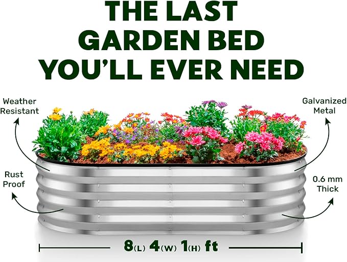 Galvanized Raised Garden Beds Outdoor // 8×4×1 ft (2-Pack) Planter Raised Beds for Gardening, Vegetables, Flowers // Large Metal Garden Box (Silver) // Patented Tool-Free Design
