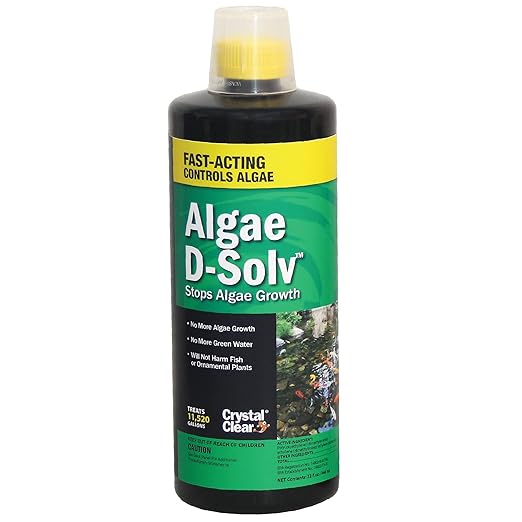 CrystalClear Algae D-Solv Pond Algae Control, Fast-Acting EPA Registered Algaecide, Use in Fountains & Outdoor Ponds Containing Koi & Other Fish, Treats 11,520 Gallons, 32 Ounces