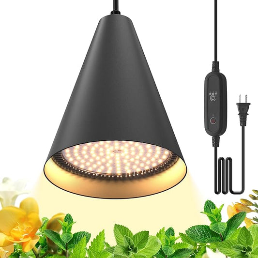 Hanging Grow Lights, Full Spectrum Hanging Plant Lights for Indoor Plants, 25W Black Grow Light Bulbs with 16.4FT Power Cord, 3000K Grow Light for Indoor Plant with Timer for Garden, Flowers