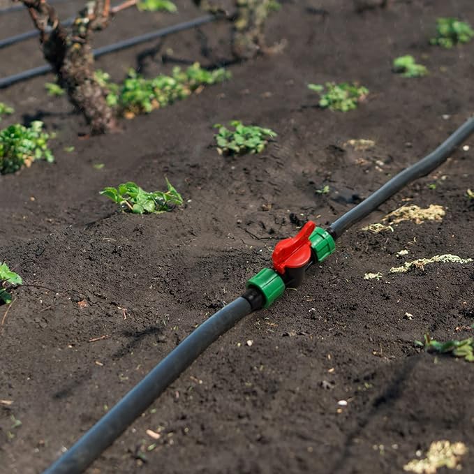 Drip Irrigation Shut off Valve 1/2 Inch Universal Drip Irrigation Tubing Coupling Valve Connector Locking Fitting Compatible with 16 to 17 mm Drip Tape Tubing Sprinkler System (12 Pieces)