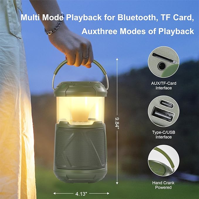 Outdoor Lantern Portable Bluetooth Speaker: IPX6 Waterproof Wireless Speaker with LED Light for Camping Patio Yard Party Hiking Gift for Men Women Father