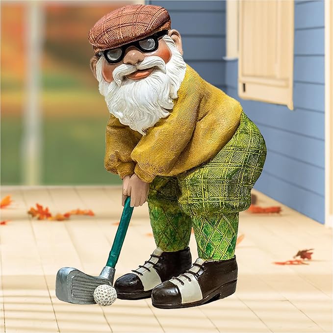 Elenon Funny Garden Golf Gnome Outdoor Statue Decorative, Adorable Flower Bed Decor Golfing Gnome Statue, Yard Patio Art Decor Dwarf Sculptures Table Ornament