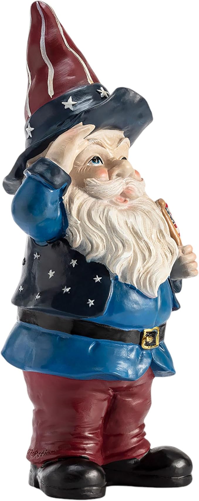 Alpine Corporation 12" Tall Outdoor Patriotic Garden Gnome Saluting Yard Statue Decoration