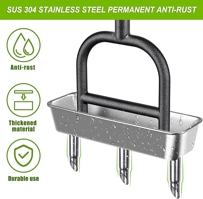 Dolibest Lawn Coring Aerator, Manual Lawn Aerator, 3 Stainless Steel Corer Plug Aerator with Soil Core Storage Tray, Pre-Assembled Manual Grass Aerating Tool & Clean Hand Tool, Improving Lawn Health