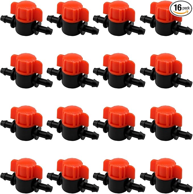1/4" Drip Irrigation Valve Drip Irrigation Cut-Off Switch Valve for 1/4 Inch Drip Pipe Drip Pipe Stop Valve for Garden Lawn Irrigation System 16PCS
