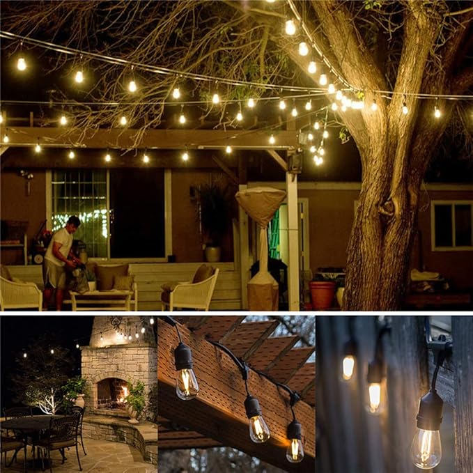 FRIDEKO HOME Waterproof Outdoor String Lights - 12Ft Commercial Grade Patio Lights Heavy Duty Light String Hanging Light Fixture with 11W S14 Bulbs for Deckyard Garden Porch Party Decor