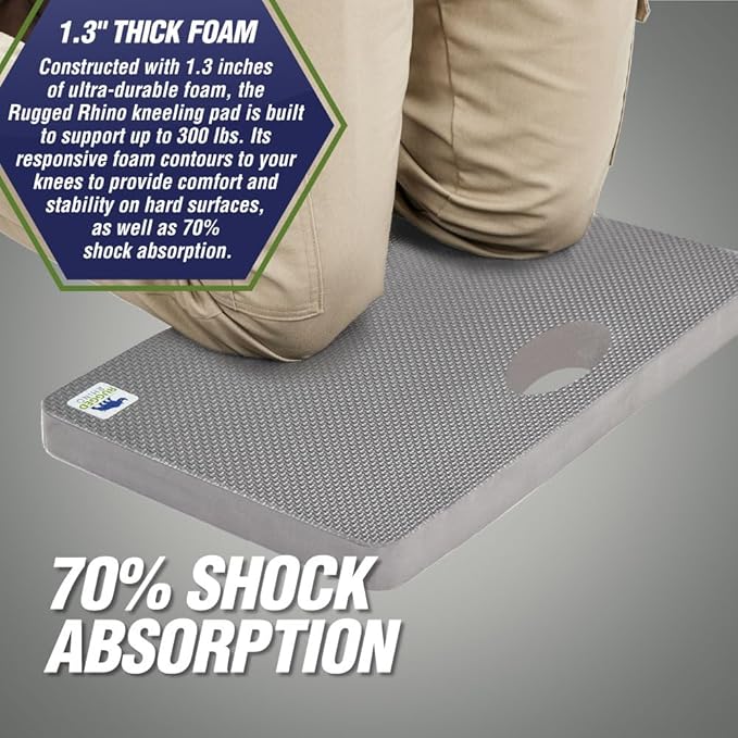 Rugged Rhino Soft Foam Kneeling Pad, Thick Knee Mat Resists Water, Durable Shock Absorbent Pads, Comfortable Strong Rebound, Gardening, Mechanic Tools, Bath Tub Essentials Slate Gray