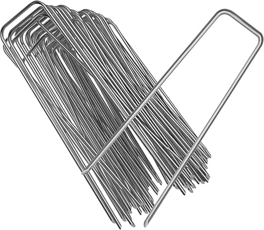30Pack 6-Inch Galvanized Garden Landscape Staples Stakes, Heavy-Duty Sod Pins Anti-Rust Fence Stakes, Plant Stakes for Weed Barrier Fabric Ground Cover Tubing Soaker Hose Lawn Drippers Irrigation