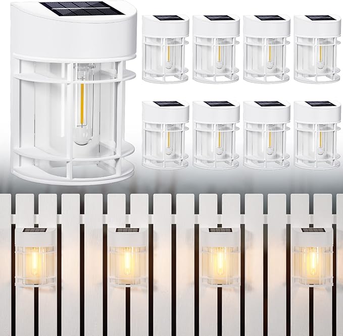 Solar Fence Lights, 8 Pack Deck Light Solar Powered, Waterproof Solar Outdoor Lights Decorative for Garden Backyard Fence Post Patio, White