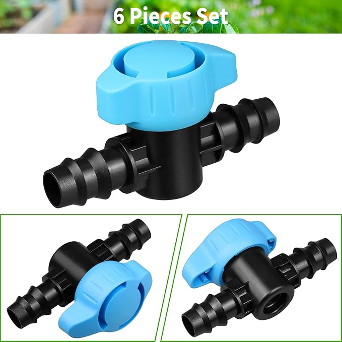 6 Pack Drip Irrigation 1/2 inch Barbed Valve, Drip Line Parts 1/2" Shut Off Valve Fits for 1/2 Inch Drip Irrigation Tubing (.570-.620" ID) for Drip or Sprinkler Systems