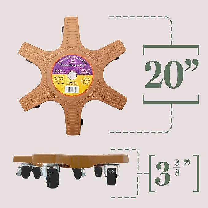 Bosmere Down Under Plant Caddie, Heavy Duty Plant Stand with Wheels, 500lb Capacity, 20-Inch, Adobe