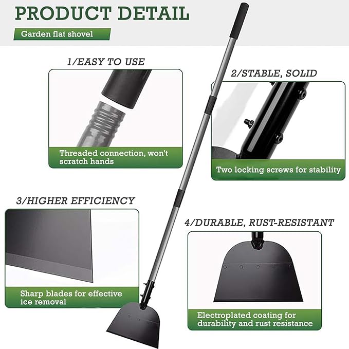 Flat Shovel, Snow Shovel, Garden Cleaning Scraper, Ice Scraper, 54 inch Snow Ice Chopper for Walkway, Ice Removal Tool for Road Outdoor Garden Cleaning Scraper, Weed Remove Tool for Lawn Edging