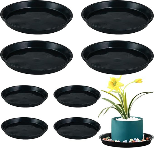 8 Pack Bottom 10 Inch Plant Saucers for Indoors Outdoors Plastic Plant Water Catcher Trays No Holes Round Flower Pot Drip Trays for Pots Base Heavy Duty Plant Pot Saucers Water Drainage Trays, Black