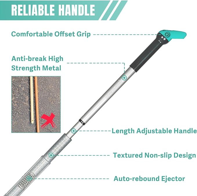 Breeze Touch 46" Weed Pulling Tool, 4-Claw Detachable Weed Puller Tool with Long Handle Adjustable, Heavy Duty Stand Up Weeder Weeding Tool for Lawn, Yard, Garden, Dandelion Picker, Weed Remover