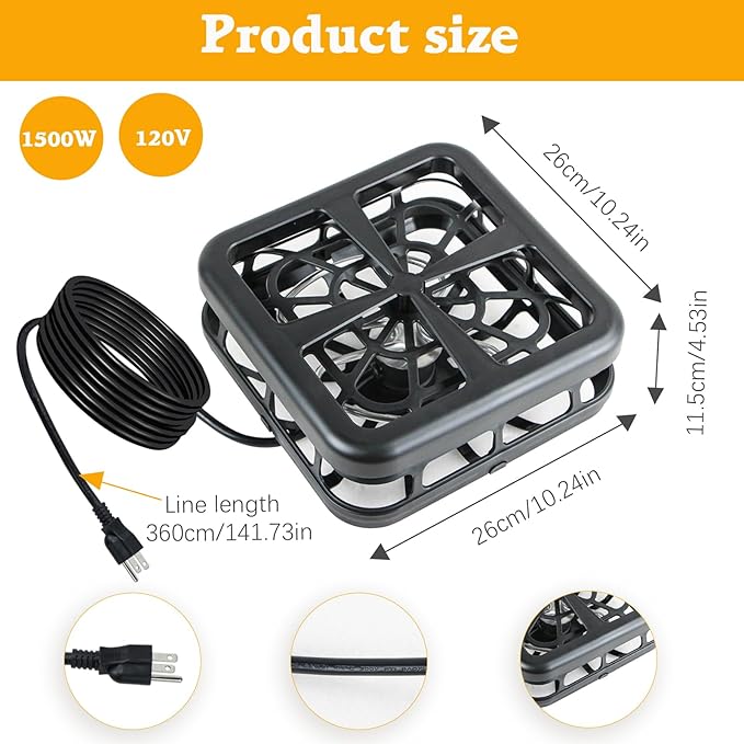 Aobiono Pond Heater De Icer, Winter Thermo Climate Floating Survival Solution for Outdoor Fish Pond Koi, Thermostat Control for Water Stock Tank Livestock Bird Bath Pet, 12 ft Cord (1000W)