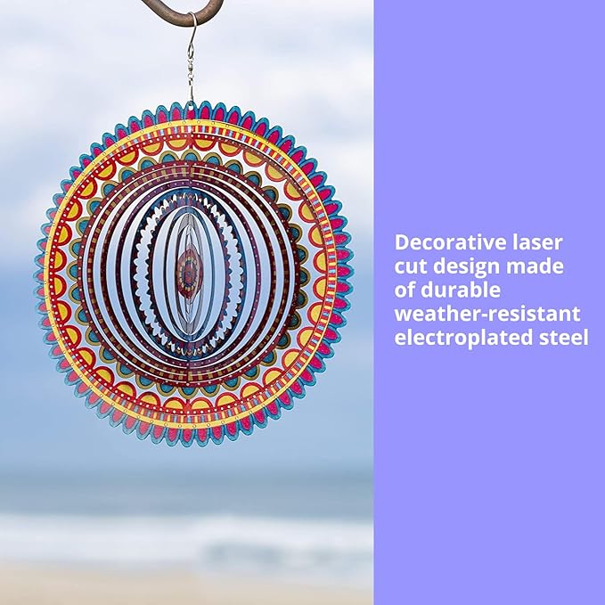 VP Home Sunrise Mandala Kinetic Wind Spinner for Yard and Garden Wind Spinner Outdoor Metal Large Hanging Mandala Decor 3D Garden Art Wind Sculpture Spinners