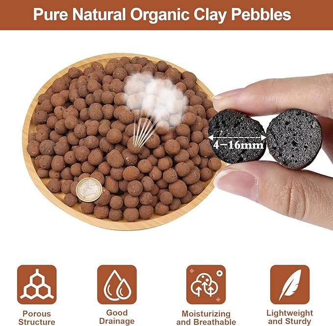 Riare 4 LBS Organic Expanded Clay Pebbles for Plants- 4mm-16mm Natural Leca Balls Lightweight Hydroponic Clay Pebbles Aggregate for Indoor Plants, Hydroponic Growing, Plants Drainage, Aquaponics