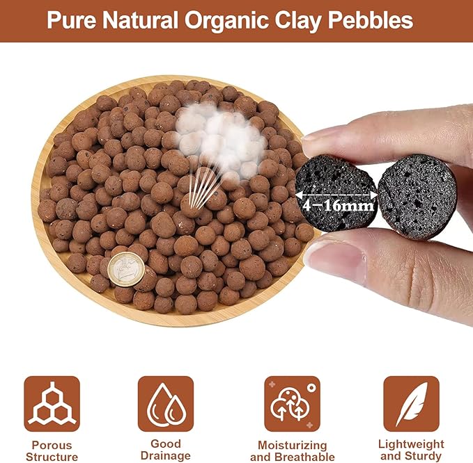Riare 4 LBS Organic Expanded Clay Pebbles for Plants- 4mm-16mm Natural Leca Balls Lightweight Hydroponic Clay Pebbles Aggregate for Indoor Plants, Hydroponic Growing, Plants Drainage, Aquaponics
