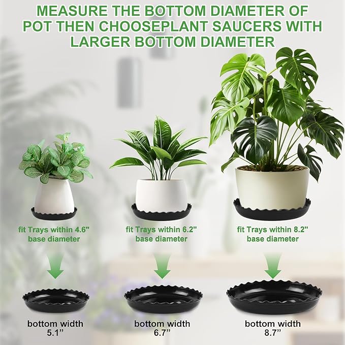 12 Packs Wave Plant Saucer - Plastic Flower Pot Drip Trays/Durable Heavy Duty Black Plant Tray for Indoor and Out Door Plant(6/8/10 inch)