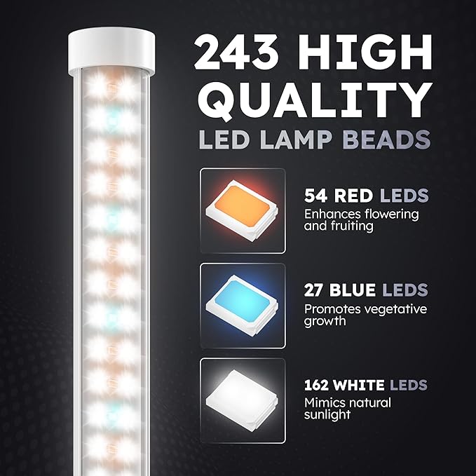LED Grow Lights for Indoor Plants Full Spectrum - 45in Height Plant Lights for Indoor Growing with Timer, 6000K LED Grow Light Standing Plant Lamp, 243 LEDs