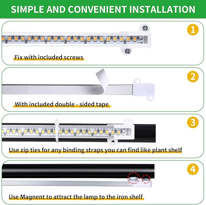 Two Strip Growing Lamp 2-Pack for Indoor Plants, 3000K Full Spectrum LED Grow Light Strips with Auto ON/Off 3/9/12H Timer & 10 Dimmable Levels for Green House Succulent (2 Head×2pcs)