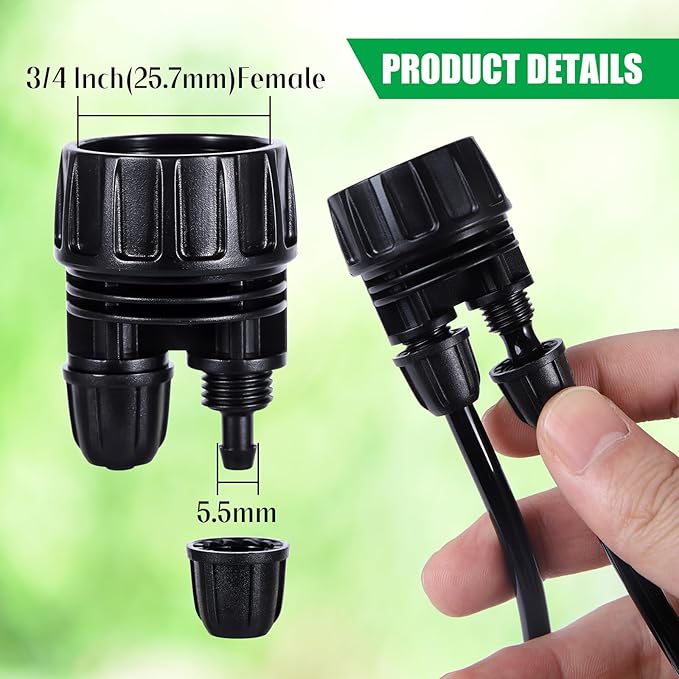 5 Pcs Double Head Hose Adapters,2-Way Connector Convert 3/4 Inch Female GHT to 1/4 Inch Irrigation Tubing Connectors,Garden Faucet Connectors for Irrigation Misting System