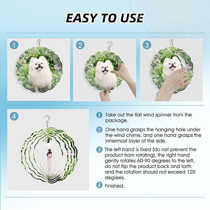 Sublimation Wind Spinner Blanks 8 Inch 4 Pack Wind Spinners Sublimation Blanks with Crystal Pendant Aluminum Metal Wind Spinners for Yard Garden Indoor Outdoor Window Porch Decoration（Round