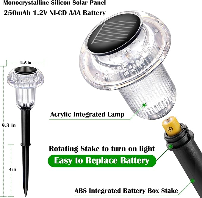 Solar Lights Outdoor Pathway Lights 8 Pack LED Waterproof Cold White Mushroom Shape for Garden Driveway Walkway Landscape Path Lawn Yard Decor