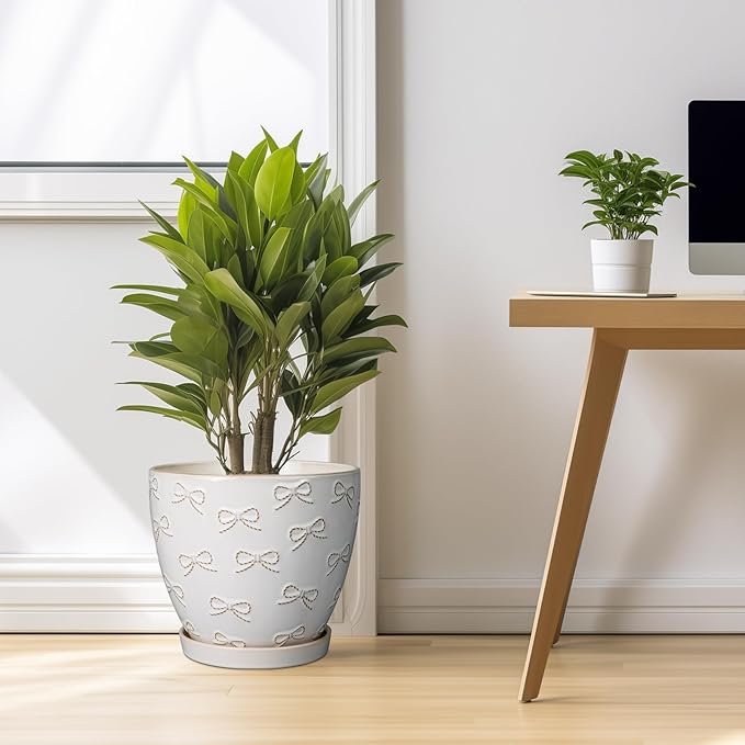 Pots for Plants 10 Inch - Ceramic Planter Large Plant Pot for Indoor Plants Outdoor Round Flower Pot with Drainage Hole and Saucer Home Garden Decor White