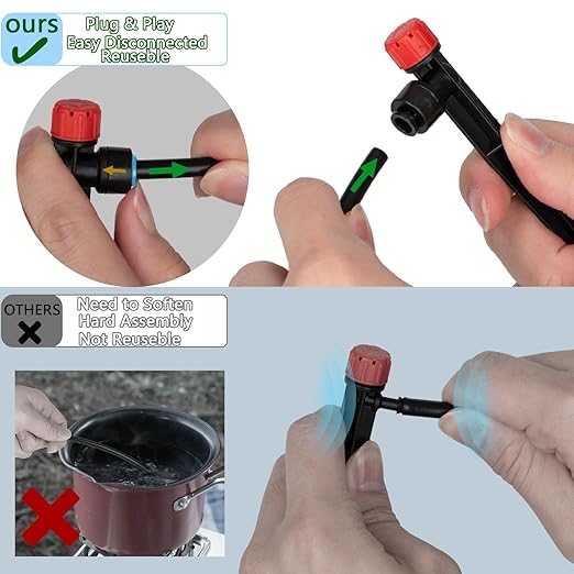 Drip Irrigation System for Garden-Watering - Quick Connector Adjustable Automatic Sprinkler System Kit for Raised Bed Greenhouse Plant with Drip Emitters,1/2" and 1/4" Tubing,Connectors (132FT)