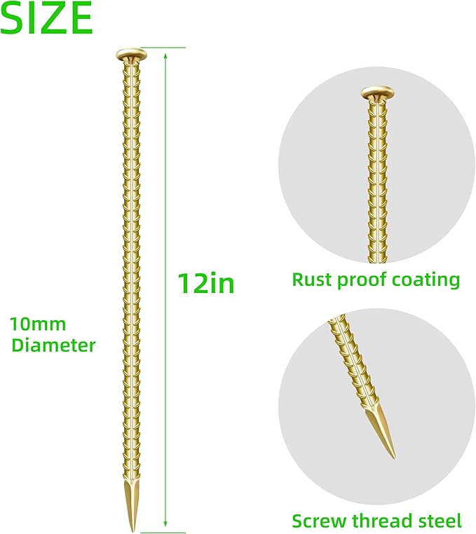 12 Pieces 12-Inch Garden Ground Stakes Galvanized Steel Rebar Stakes - Heavy Duty Ground Anchors for Tents, Position Stakes Kits,Fences Stakes, and Trampolines Stakes