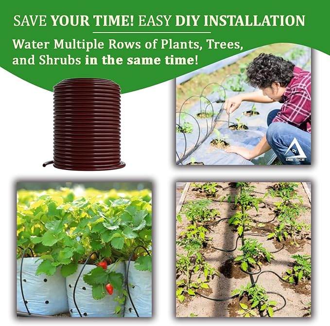 1/4 Drip Irrigation Tubing, 50 Feet, Flexible PVC Plastic Drip Irrigation Hose for Gardening, Misting, Hydroponics and DIY Landscape Garden Projects, Blank Distribution Tubing (50ft, Brown)