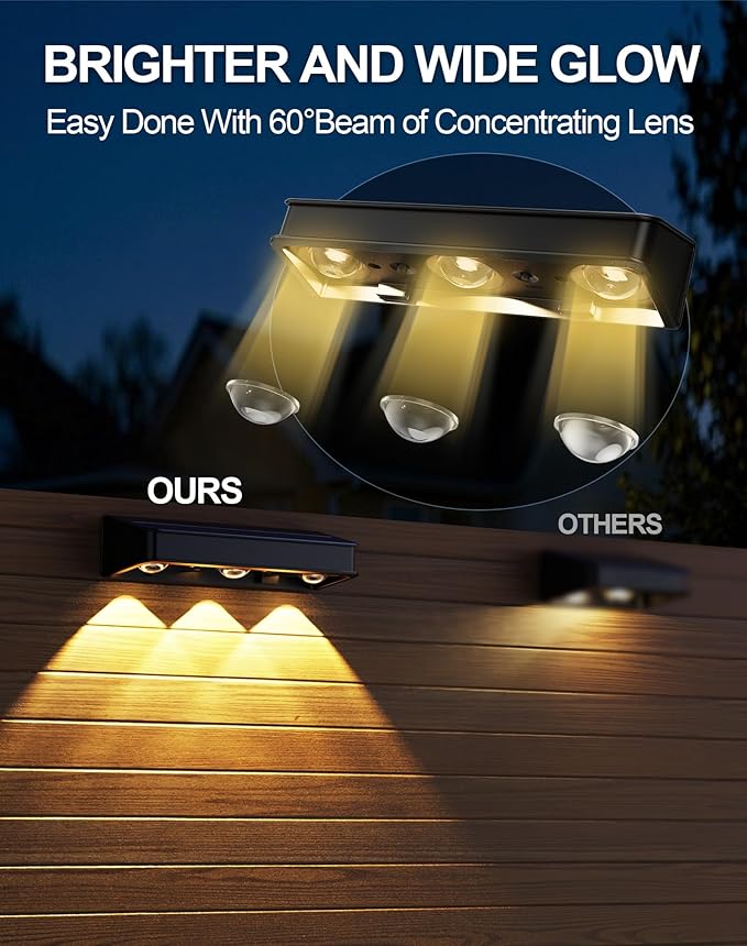 Solar Fence Lights 10 Pack, Outdoor Fence Light with 11 Modes RGB Color Glow LED Solar Lights, IP65 Outdoor Waterproof Wall Light, for Patio/Backyard/Deck/Fence/Railing