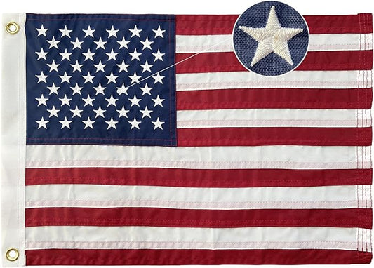 American Flag 16x24 Boat Flags Outdoor Heavy Duty Embroidered USA 1.3x2Ft Flags - Heavy Duty Banner US Nylon Sewn Stripes Indoor with 2 Brass Grommets