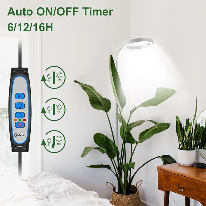 wolezek Grow Lights for Indoor Plants Full Spectrum, 80 LEDs 3 Colors Grow Light, 65in Plant Lights for Indoor Growing with 360°Gooseneck, 6/12/16H Timer, 5 Brightness, Height Adjustable, White Pair