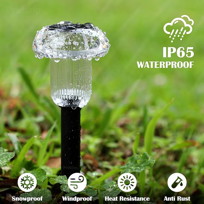 Solar Lights Outdoor Pathway Lights 8 Pack LED Waterproof Cold White Mushroom Shape for Garden Driveway Walkway Landscape Path Lawn Yard Decor