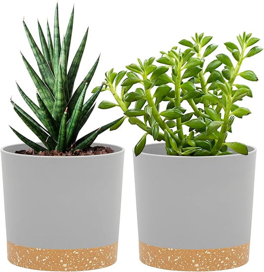 QCQHDU 5 inch Plant Pot, 2 Pack Planters for Indoor Plants with Drainage Holes & Saucer, Outdoor Flower Pots Home Garden Modern Decor