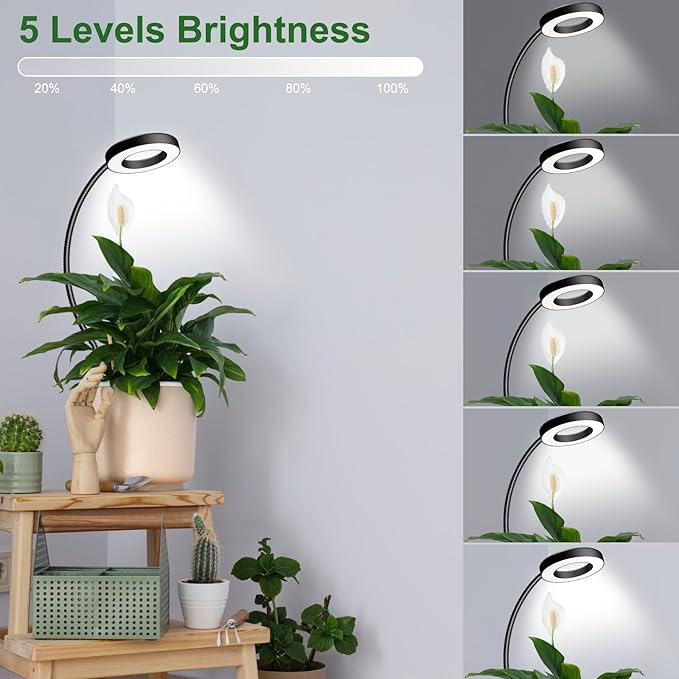 wolezek 2 in 1 Grow Lights for Indoor Plants, 3 Colors Plant Lights for Indoor Growing with 360° Gooseneck, 48 LEDs Full Spectrum Plant Grow Lights Indoor, 6/12/16H Timer, 5 Brightness, Black 3 Pack