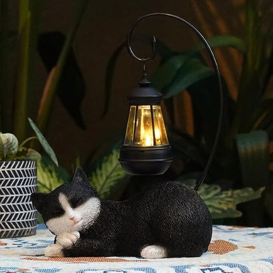 Solar Garden Outdoor Cat Statues Cute Resin Cat Figurine with Solar Lantern, 13 Inch Tall Outdoor Garden Cat Statue Decor for Pathway Yard Lawn Patio & Porch, Gift for Mom and Grandma