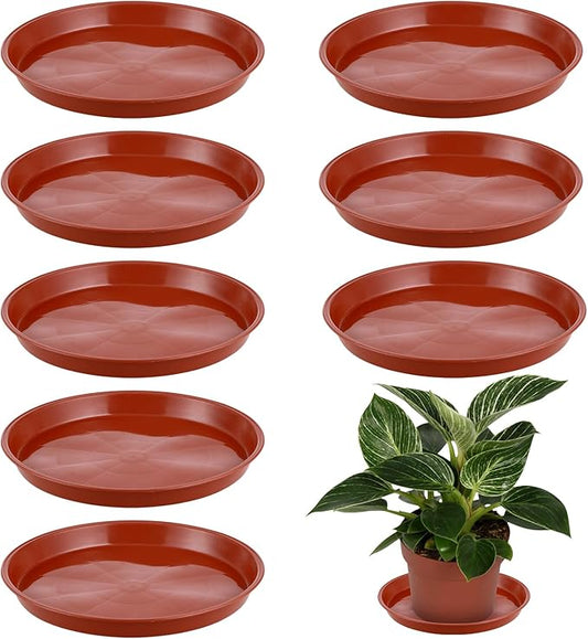 8 Pack Bottom 10 Inch Plant Saucers for Indoors Outdoors Plastic Plant Water Catcher Trays No Holes Round Flower Pot Drip Trays, Heavy Duty Plant Pot Saucers Water Drainage Trays, Terracotta