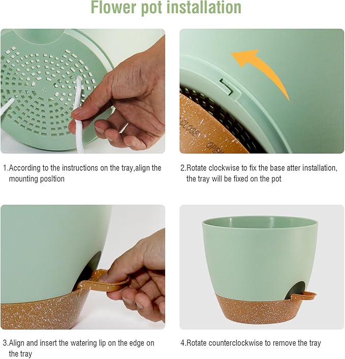 Big Self Watering Pots 12/10/9 inch, Planter, Plant Pots with Mesh Drainage Holes for Indoor Outdoor Garden Plants, Plastic Flower Pots with Removable Deep Reservoir, Green with Brown