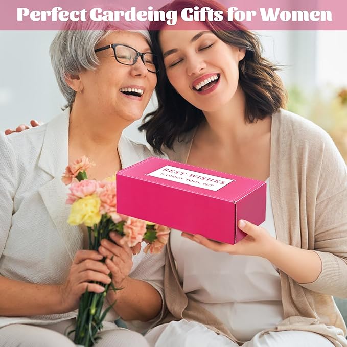 Gardening Gifts for Women, Gardening Tools for Women, 6 PCS Garden Tools Set Kit, Plant Lover Gifts Birthday Gifts for Mom Grandma Aunt, Rose Red (Rose Red)
