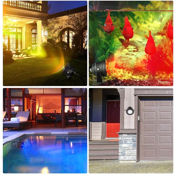 Landscape 10W Spotlight Outdoor Lighting With US Plug and Remote Control - 12V Garden Waterproof Yard Lights for Christmas Decorations (Mixed Color, NOT Pure RGB)